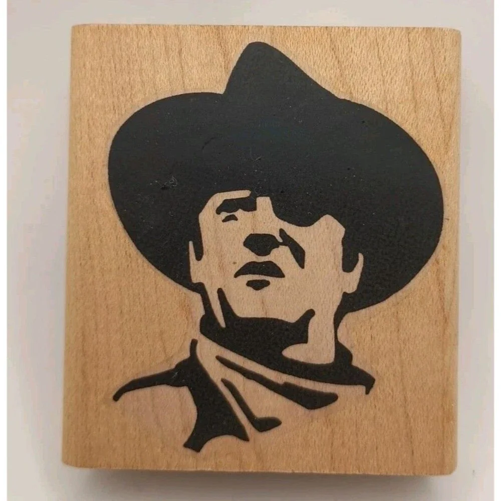 Mounted Rubber Stamp Cowboy John Wayne Western Man Rodeo Movie Face Look